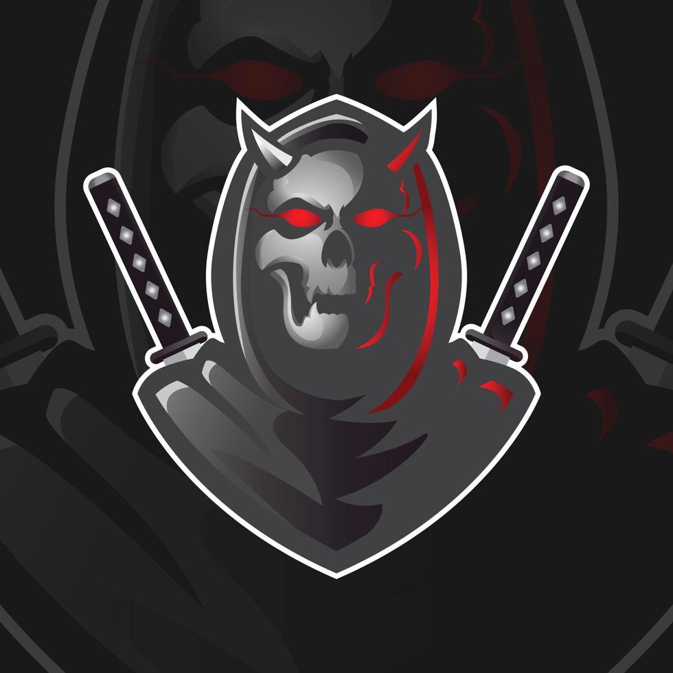 reaper skull assassin samurai gaming logo design vector