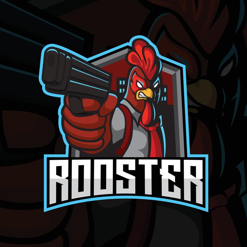 rooster mascot gaming logo design vector