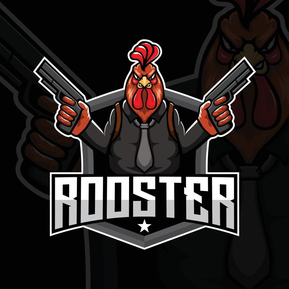 rooster mascot gaming logo design vector