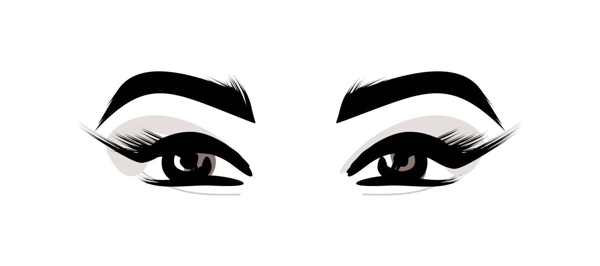 mirada de ojos femeninos. pestañas y cejas. maquillaje - ilustración vectorial aislado sobre fondo blanco. cosméticos de mujer vector
