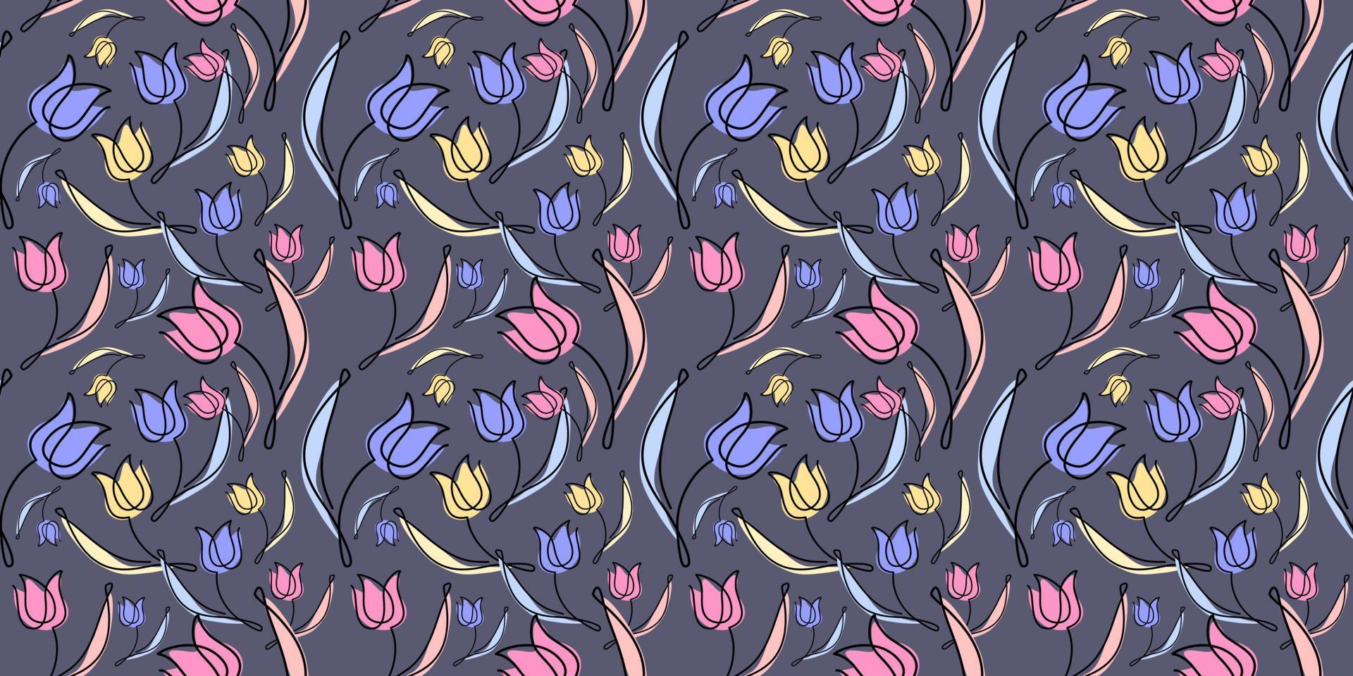 tulipanes de patrones sin fisuras para tela. papel tapiz floral de primavera. ornamento floral para la decoración de interiores. tulipanes en una linea vector