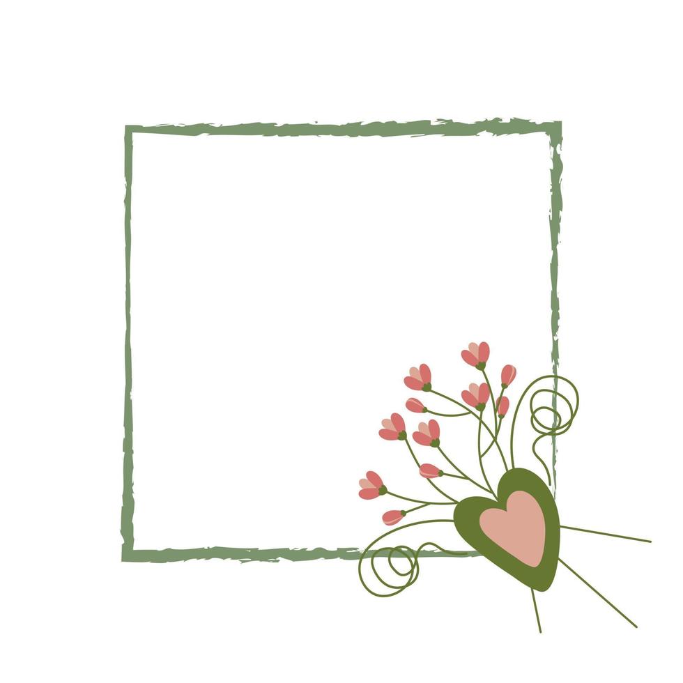 Spring composition of flower and frame in cartoon style. Template for greeting card, flyer, booklet. vector