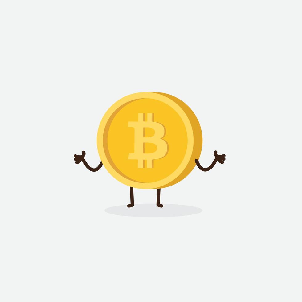 personaje de bitcoin gratis. mascota de bitcoin de dibujos animados, ilustración vectorial de una linda mascota de personaje de bitcoin vector