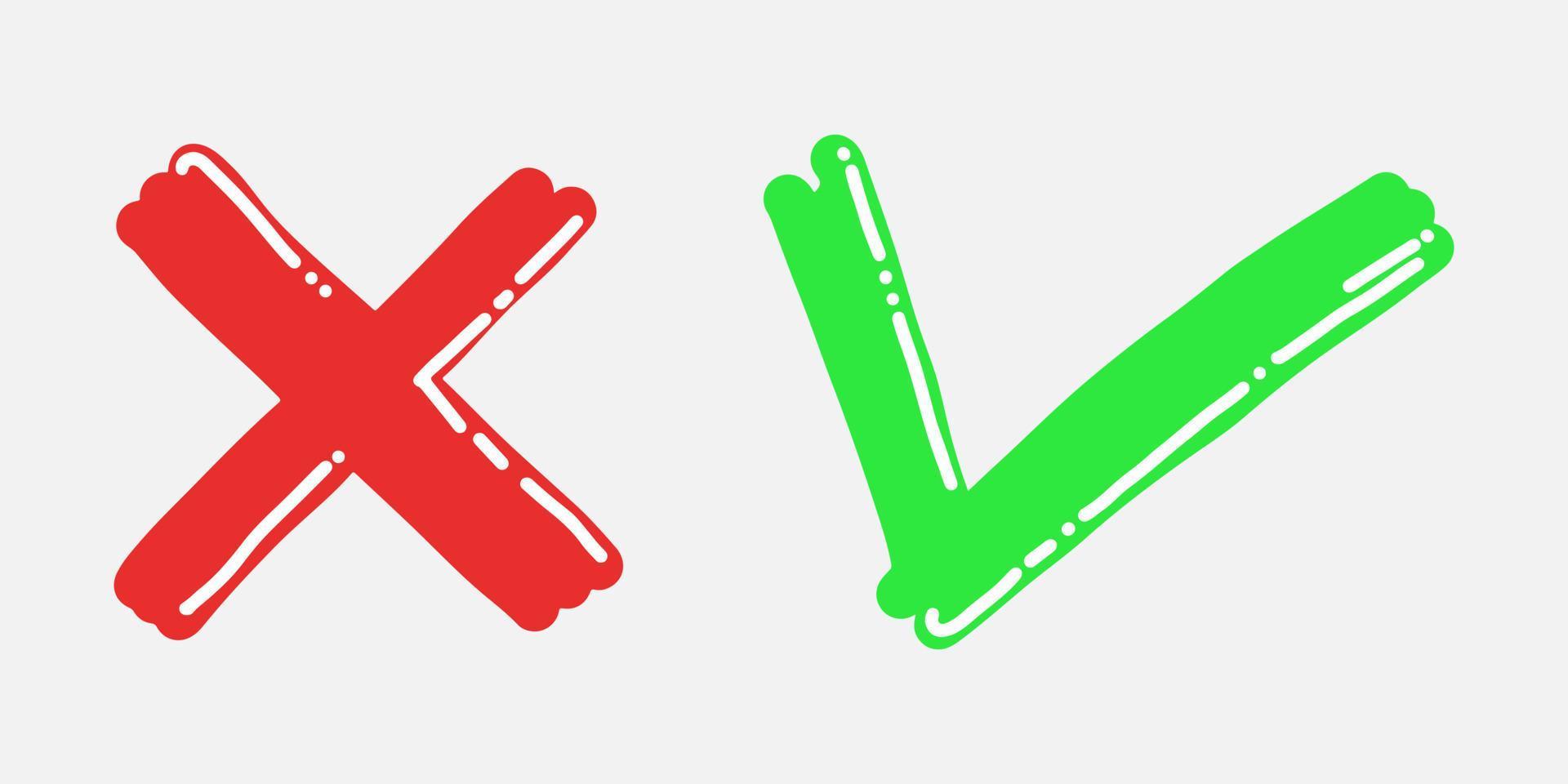 Tick and cross  signs. Checkmark OK and X icons. vector