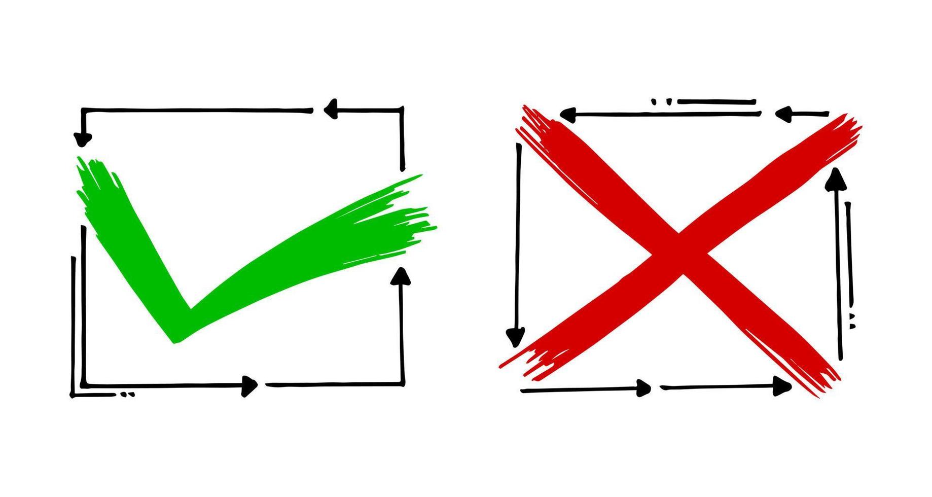 Tick and cross  signs. Checkmark OK and X icons. vector