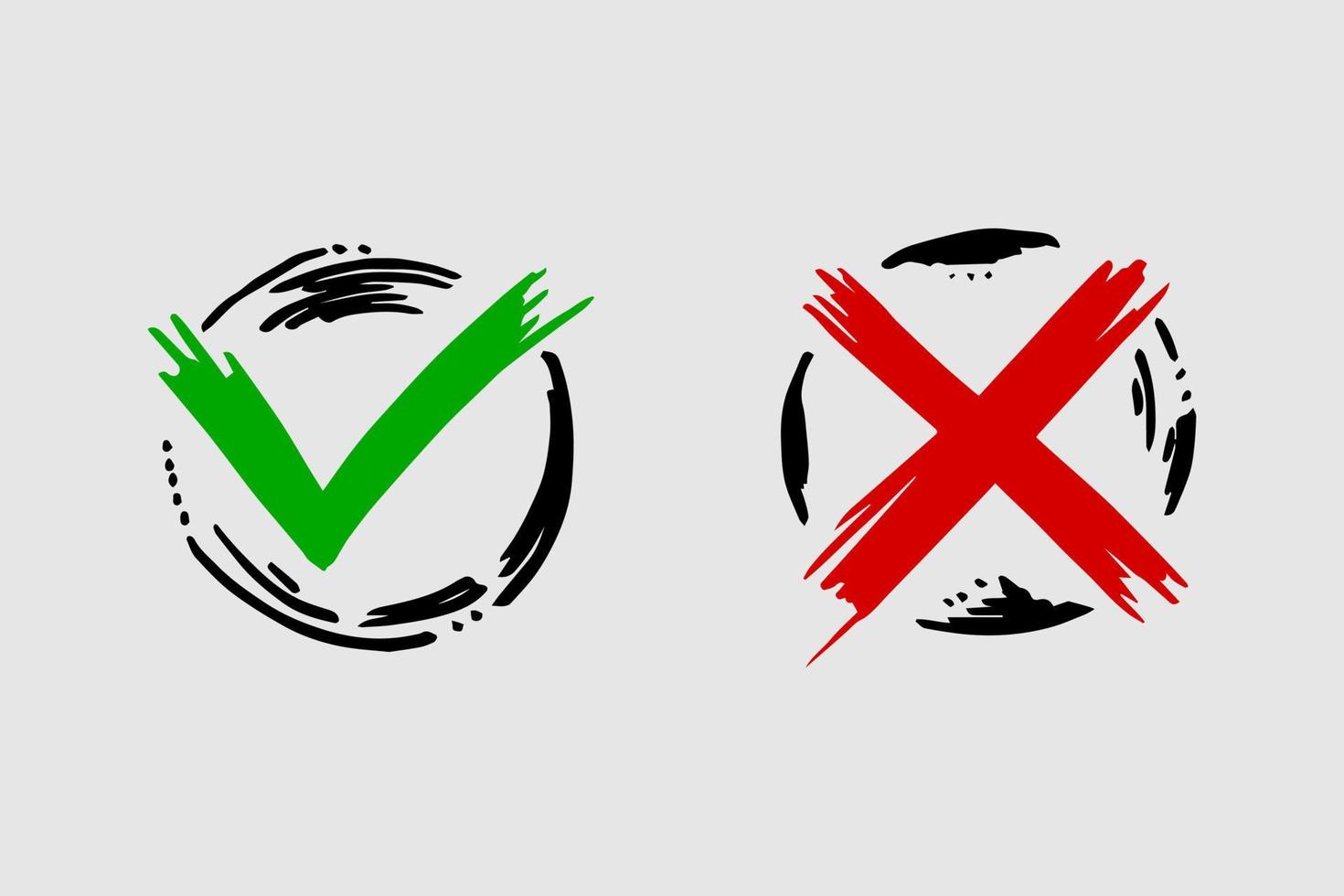 Tick and cross  signs. Checkmark OK and X icons. vector