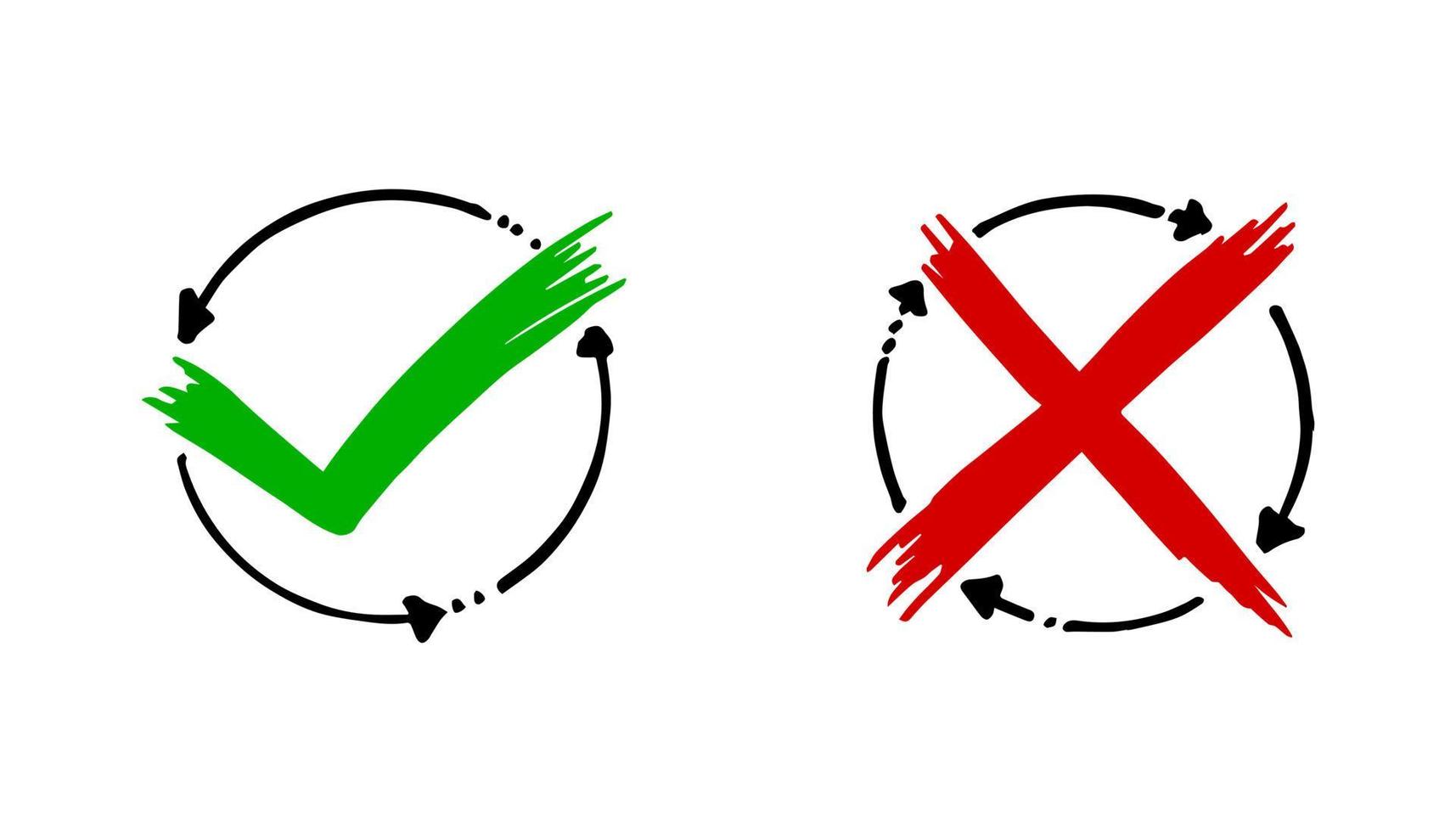 Tick and cross  signs. Checkmark OK and X icons. vector