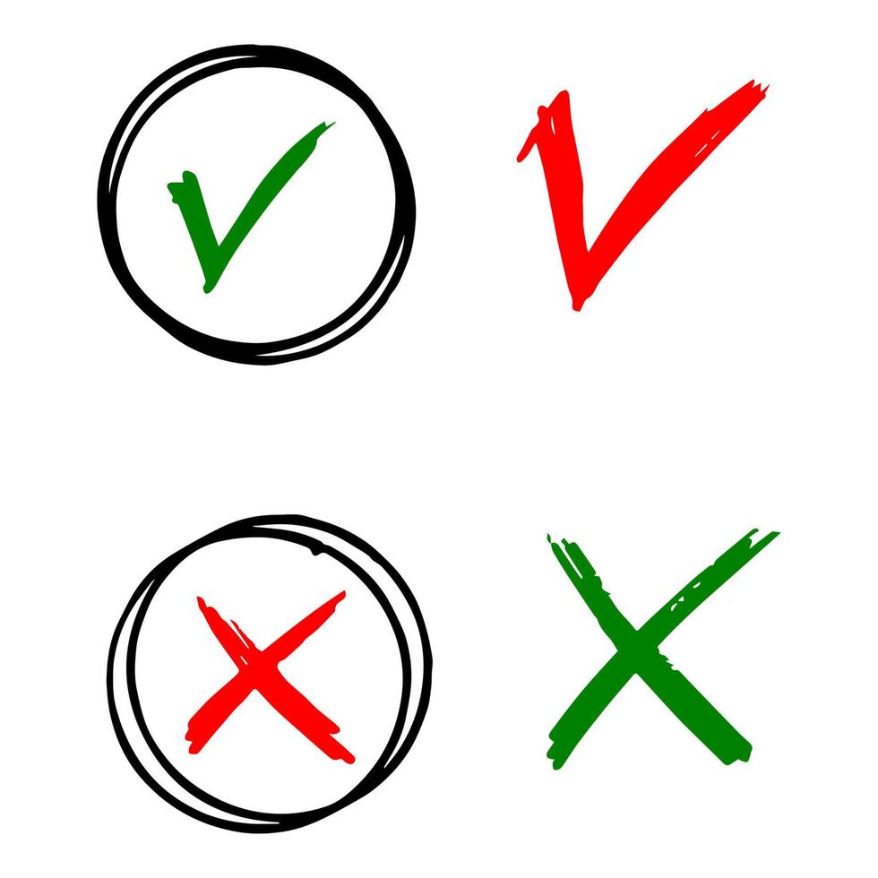 Tick and cross  signs. Checkmark OK and X icons. vector