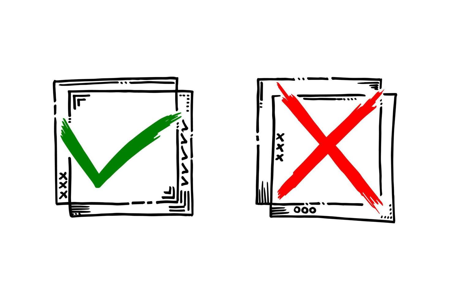 Tick and cross  signs. Checkmark OK and X icons. vector