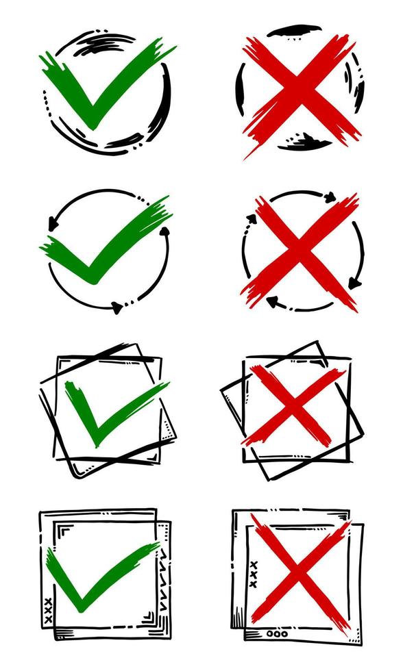 Tick and cross  signs. Checkmark OK and X icons. vector