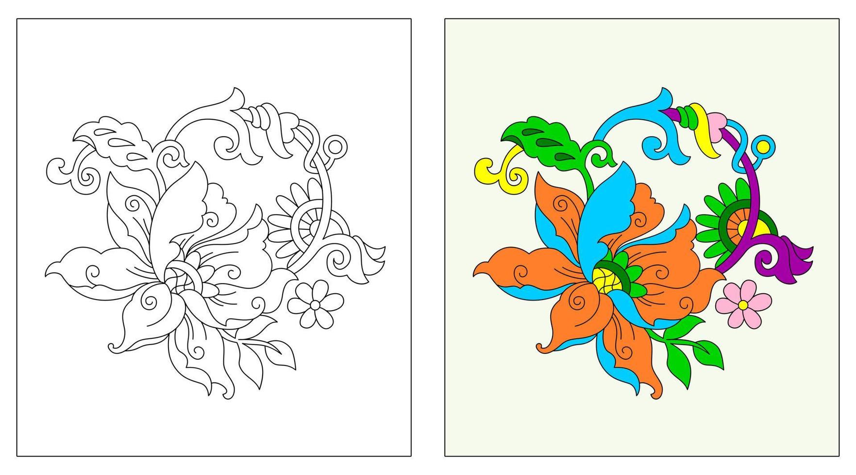 vector de flores, libro o página para colorear, educación para niños, ilustración vectorial.