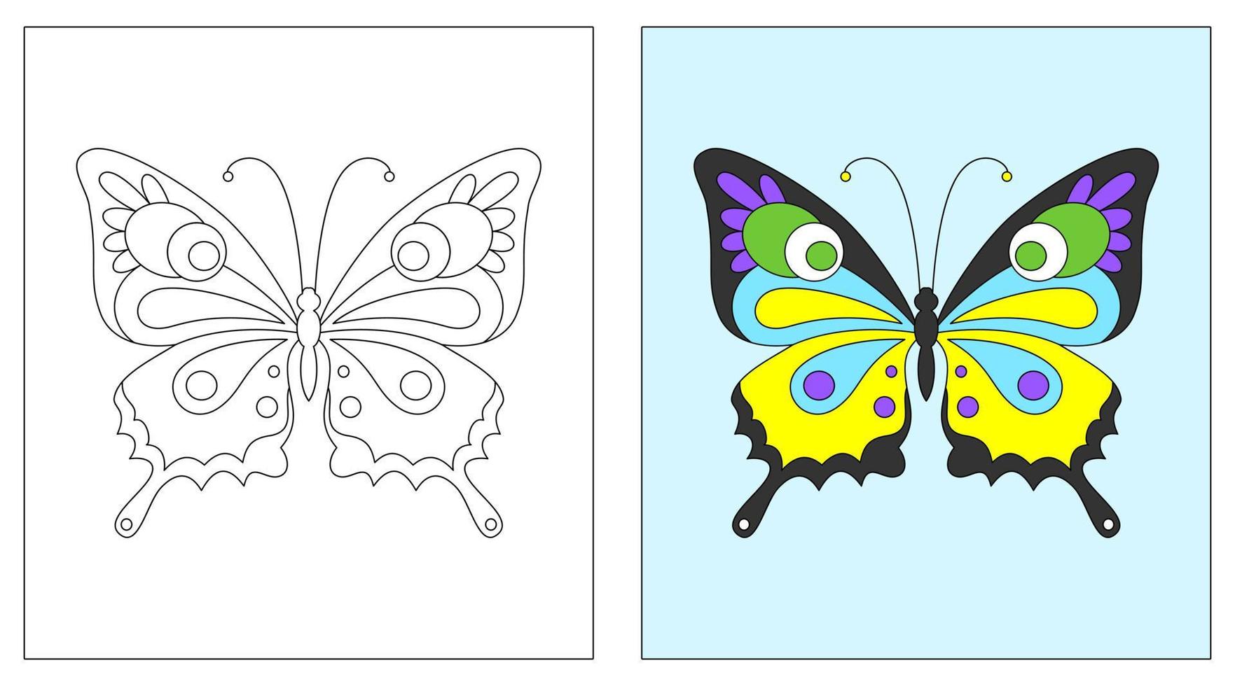 vector de mariposa, libro de colorear o página para niños, ilustración vectorial.