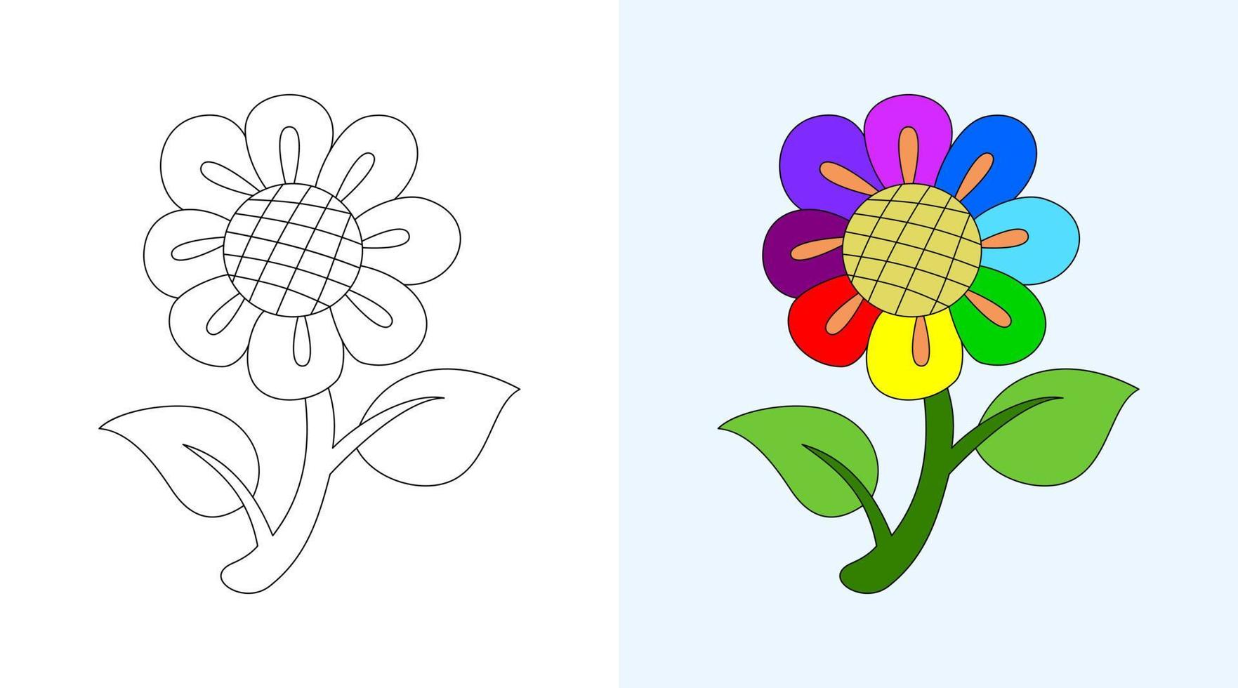 flowers coloring book or page, education for kids, vector illustration.