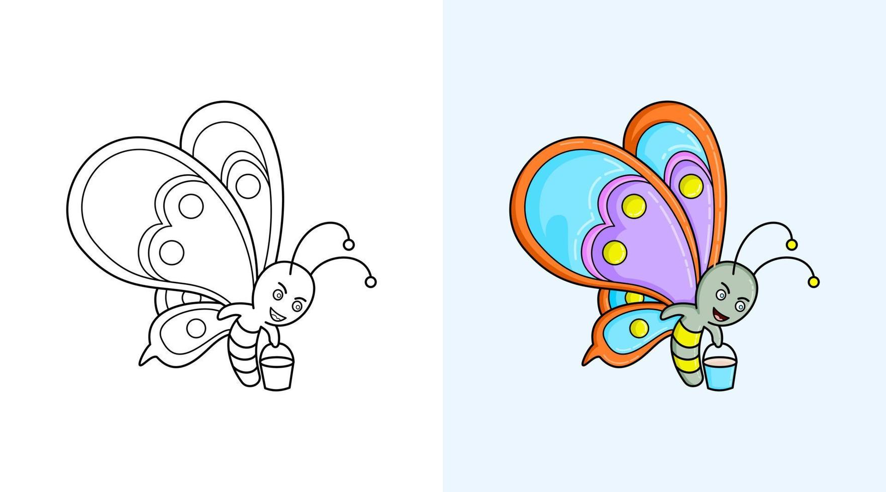 vector de mariposa, libro de colorear o página para niños, ilustración vectorial.