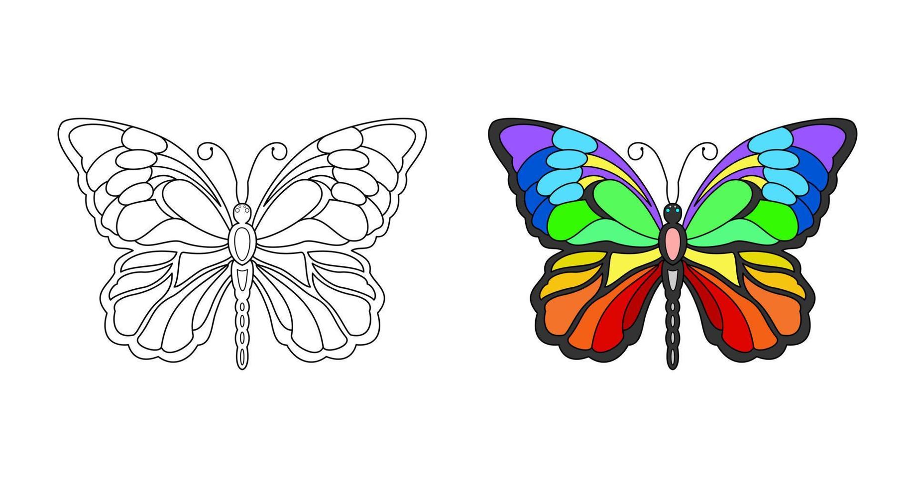 vector de mariposa, libro de colorear o página para niños, ilustración vectorial.