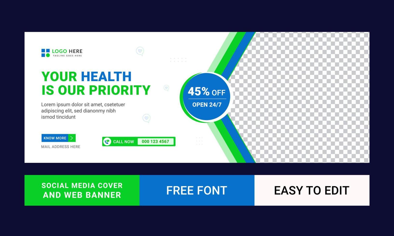 Medical Social Media cover, Editable Healthcare timeline cover and banner free vector. Free Vector