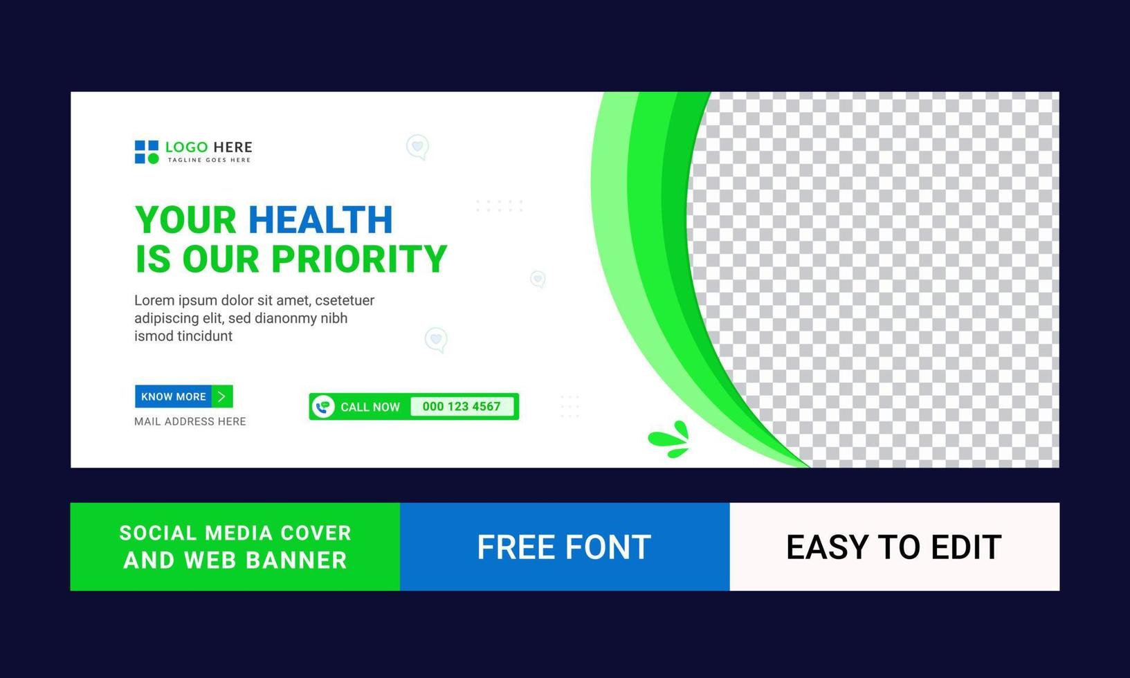 Medical Social Media cover, Editable Healthcare timeline cover and banner free vector. Free Vector