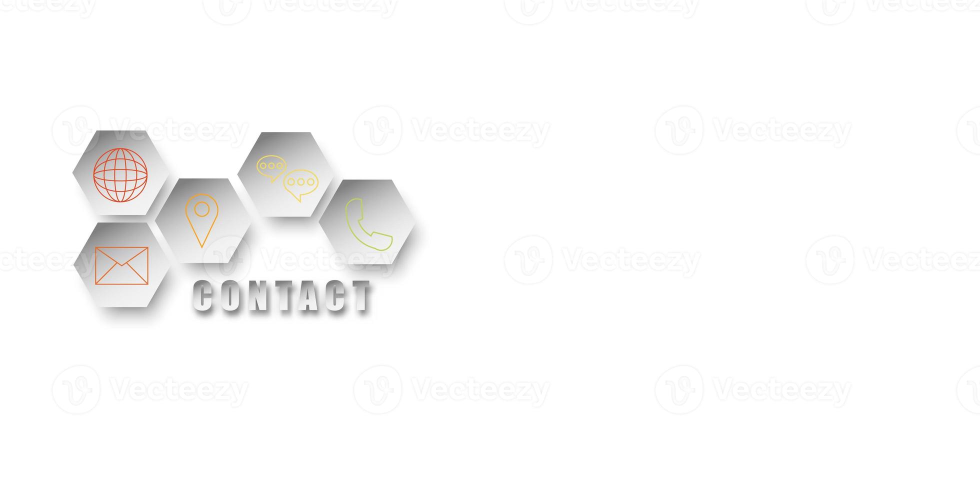 Contact us concept. Paper cut style and hexagonal of icons such as mobile phone, E-mail address, chat, global communication for presentation, web banner. Business and network connection and company. photo