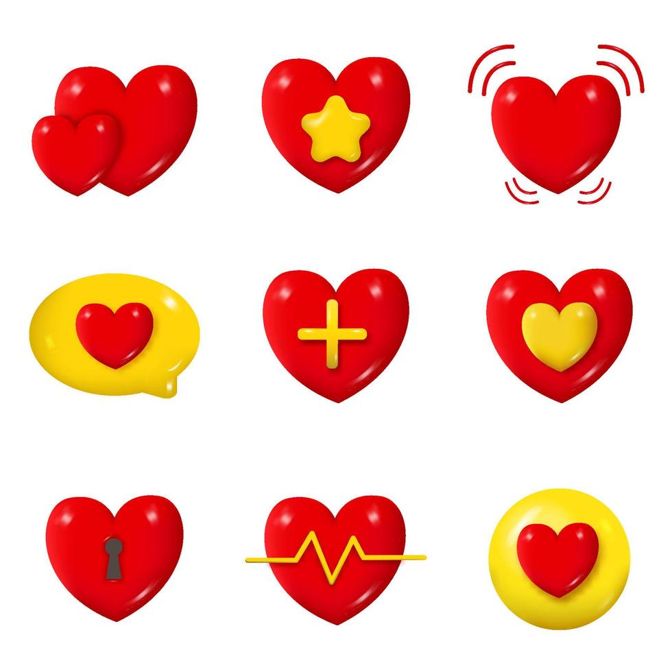 colección de iconos de formas de corazón de amor 3d vector