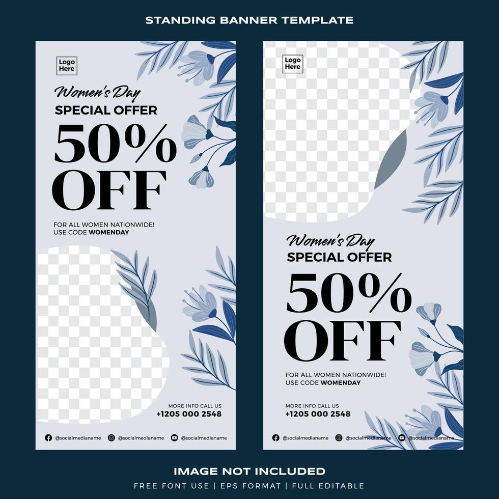 standing banner template promotion for women's day premium vector