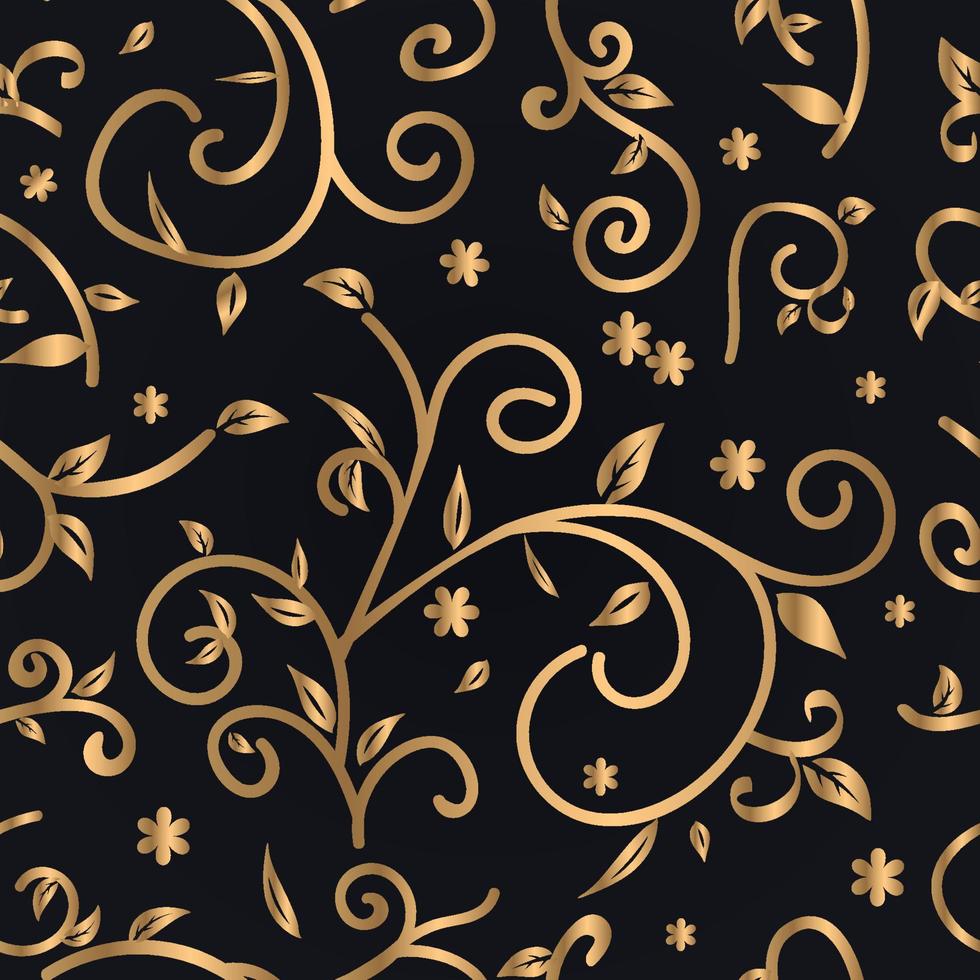 Gold seamless pattern of abstract flowers, leaves. Vector illustration eps 10