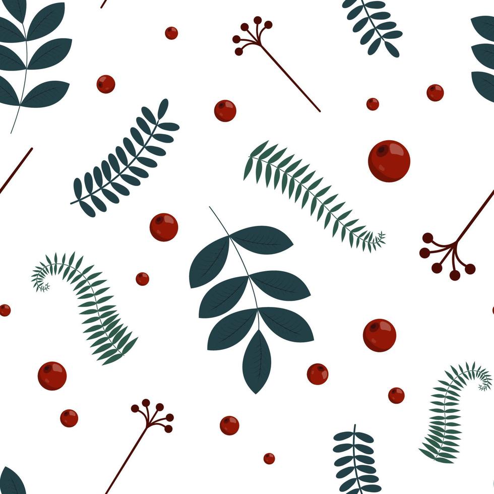A bright floral pattern of twigs and berries. Minimalistic vector design for background, fabric or wrapping paper