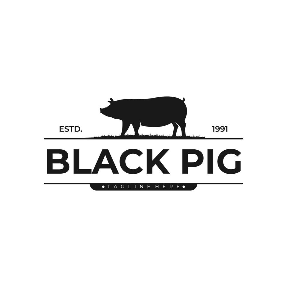 Black pig logo design inspiration. Pig silhouette logo template. Vector Illustration