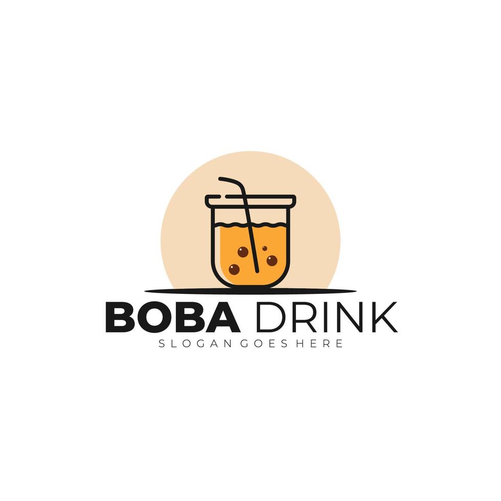 Boba drink in minimalist style logo template. Vector Illustration