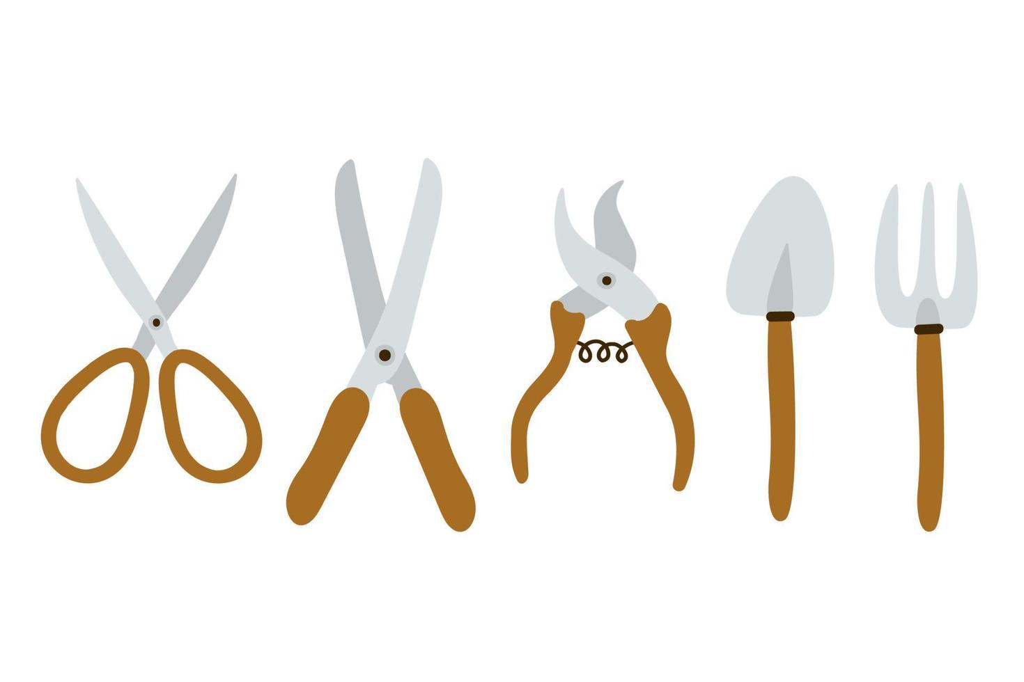 A set of gardening tools in hand-drawn style. Simple isolated icons for design vector