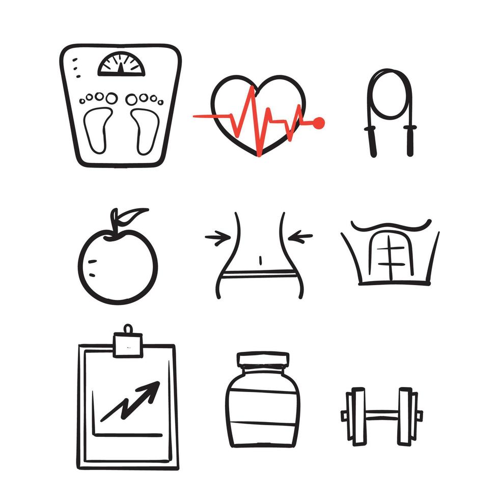 hand drawn doodle fitness exercise illustration concept icon collection vector