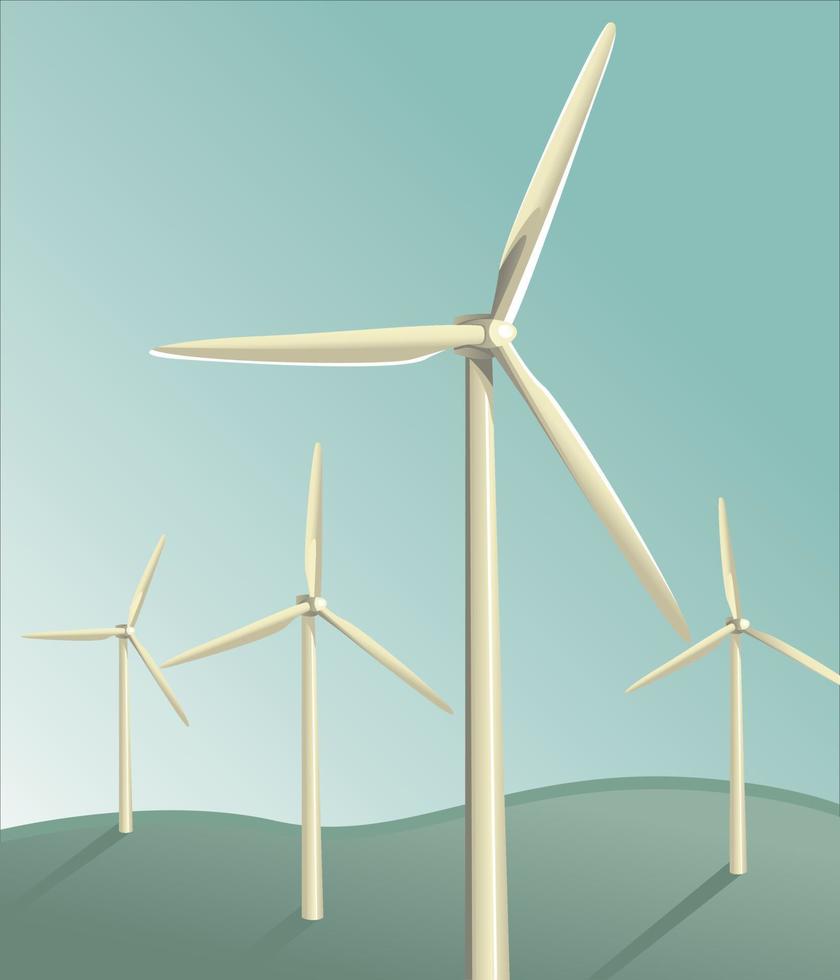 Wind farm on a green field and a blue sky. Alternative energy source. Green energy. EPS 10. vector