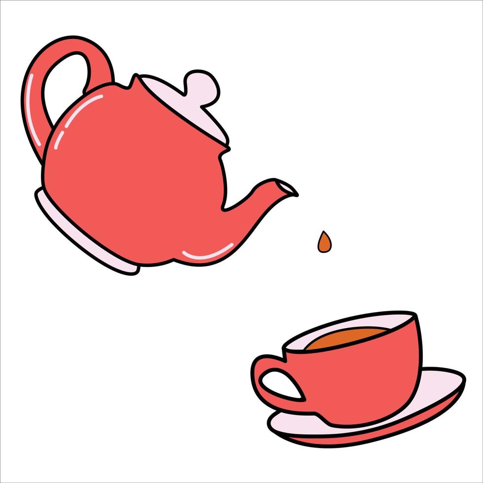 tetera y taza de té sobre un fondo blanco. eps 10. vector