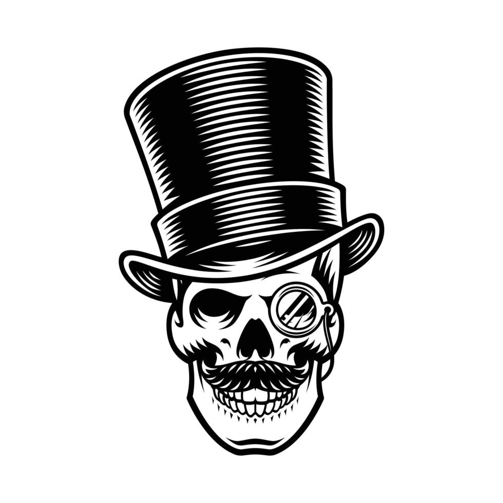 Vector illustration barber skull with top hat