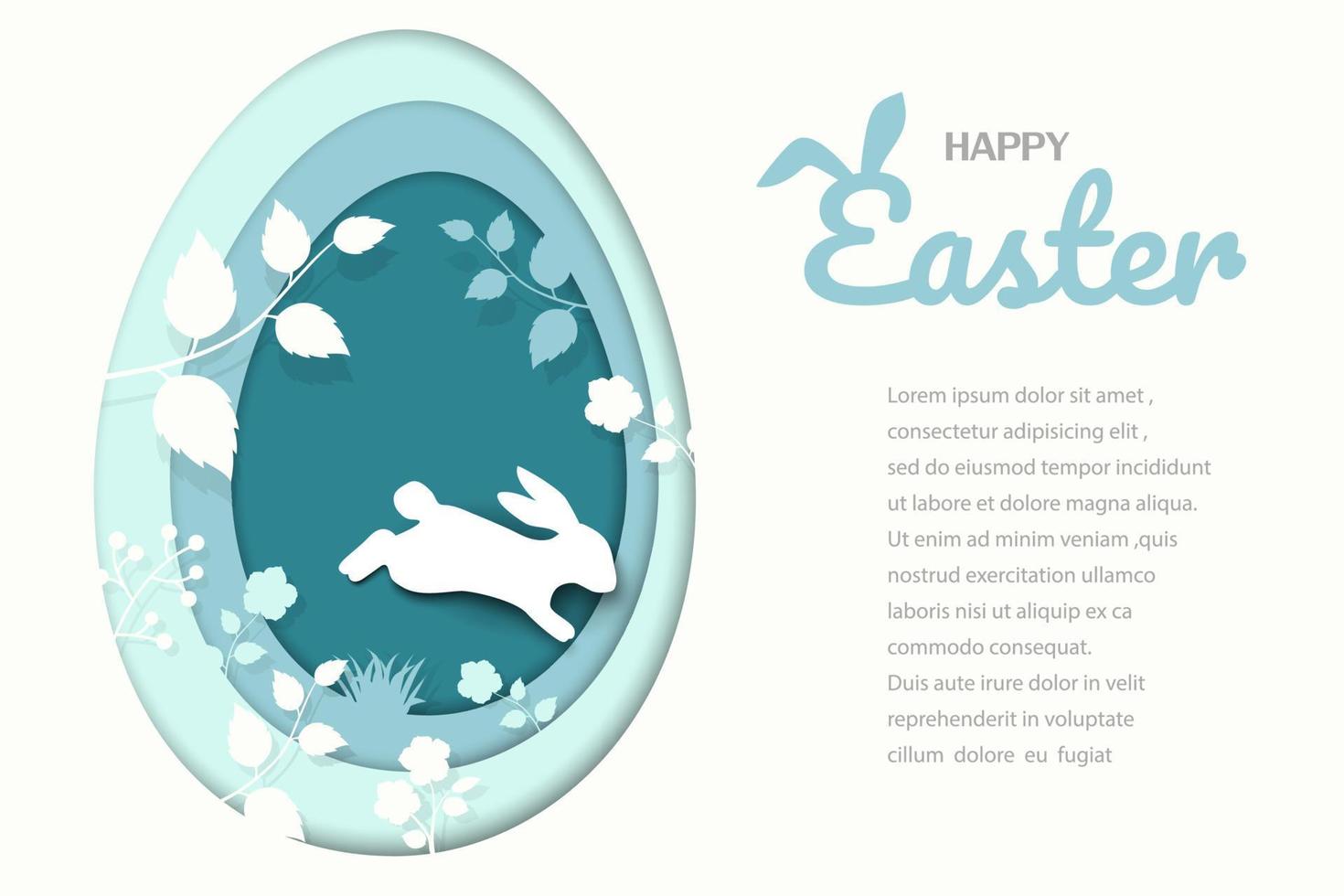 Happy Easter greeting card with egg shape on paper art style vector