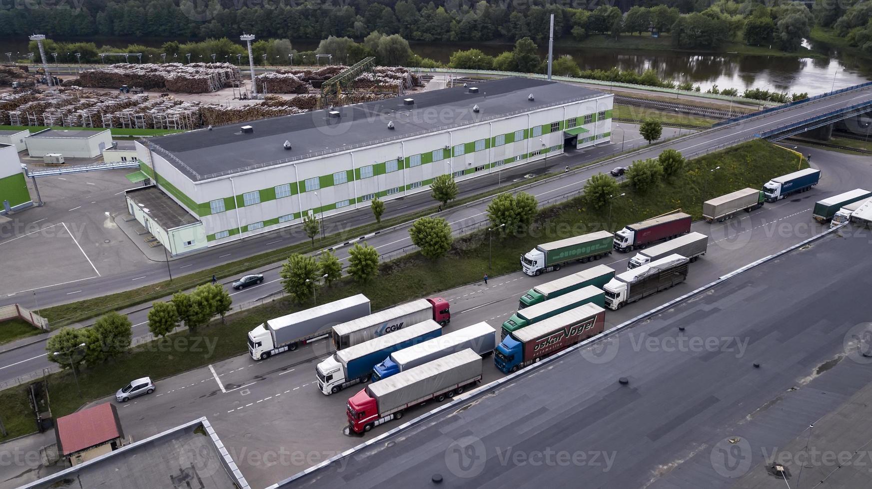 logistics center with trucks top view photo