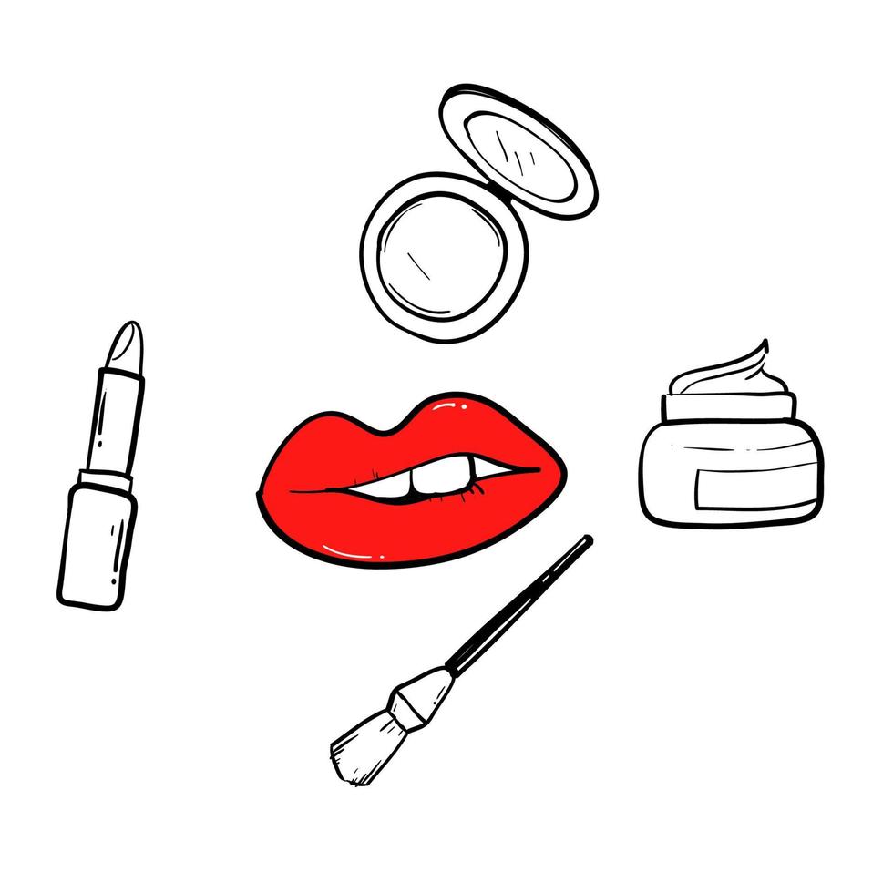 hand drawn make up illustration icon collection doodle vector