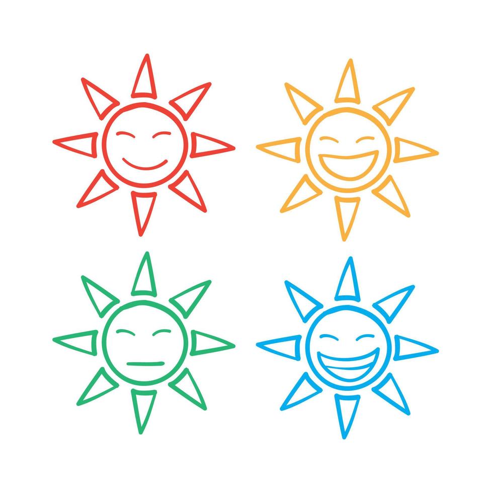 icono de serie de emoticonos de sol dibujado a mano con vector de estilo garabato