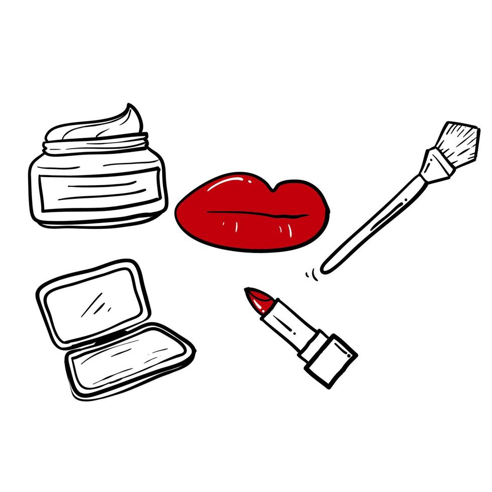 hand drawn make up illustration icon collection doodle vector