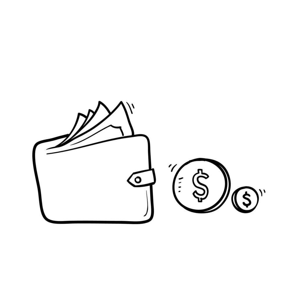 hand drawn Wallet full of money, revenue increase, high interest rate, income growth, budget profit, financial fund growth, raise capital, investment. doodle vector