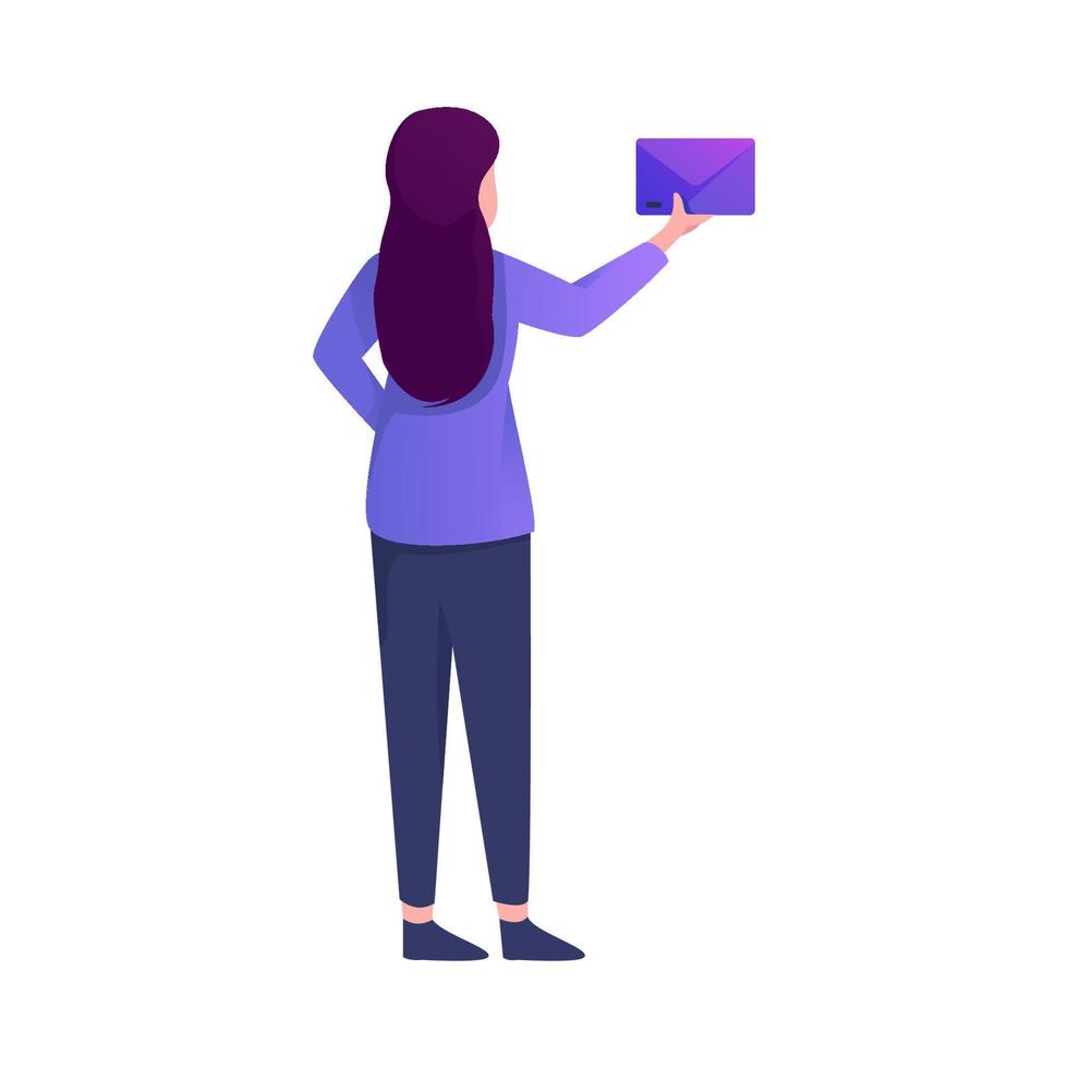 Standing Woman holding envelope vector