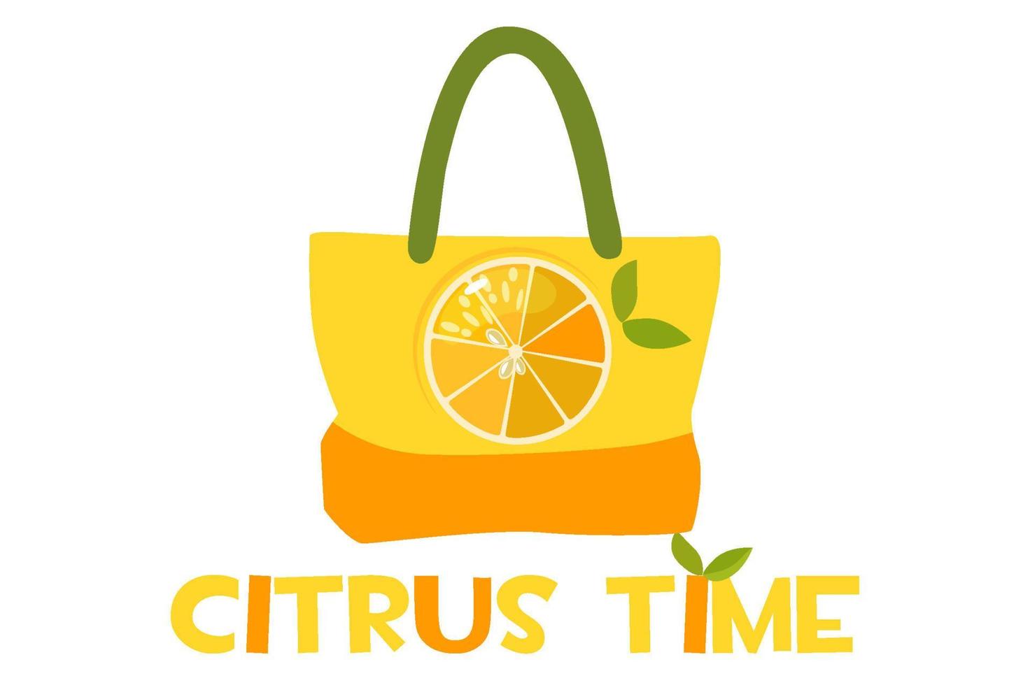 bolsa de playa con estampado de cítricos y la inscripción. la inscripción tiempo de cítricos. vector