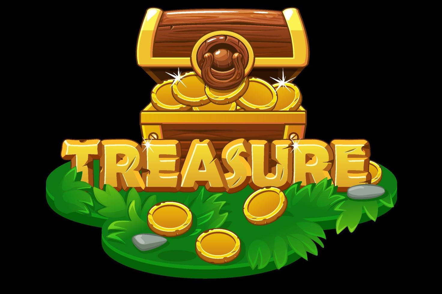 An open treasure chest on an isometric grass platform. Wooden chest with gold coins on the island for the game. vector