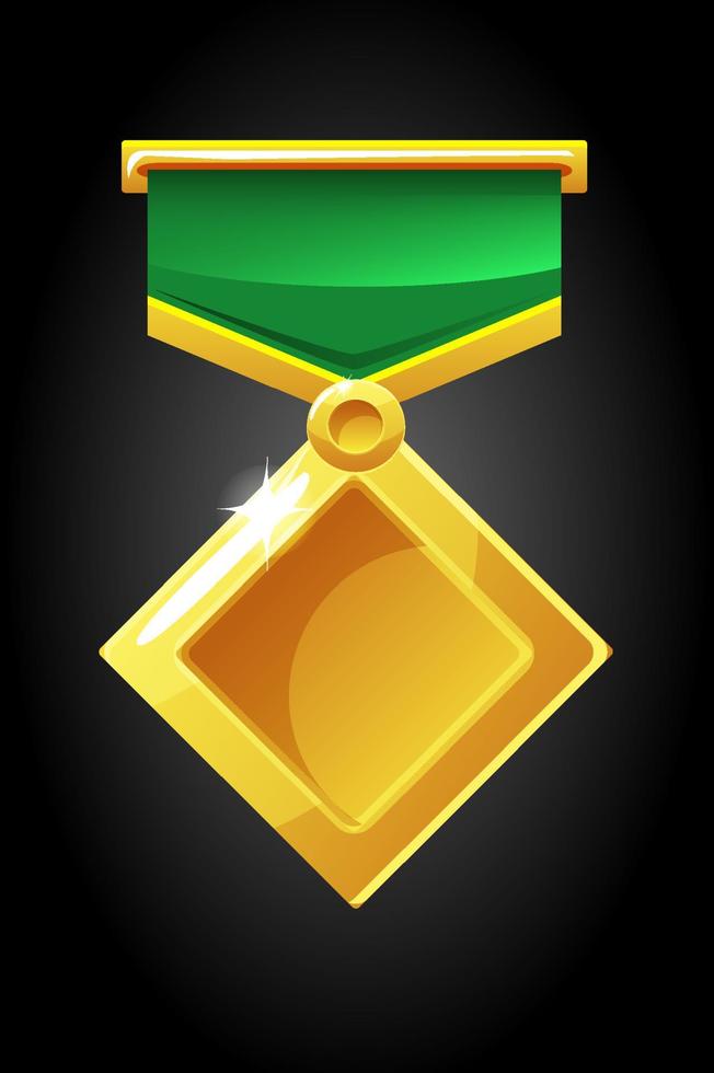 Vector illustrated diamond medal icon for game. Gold medal template on ribbon.