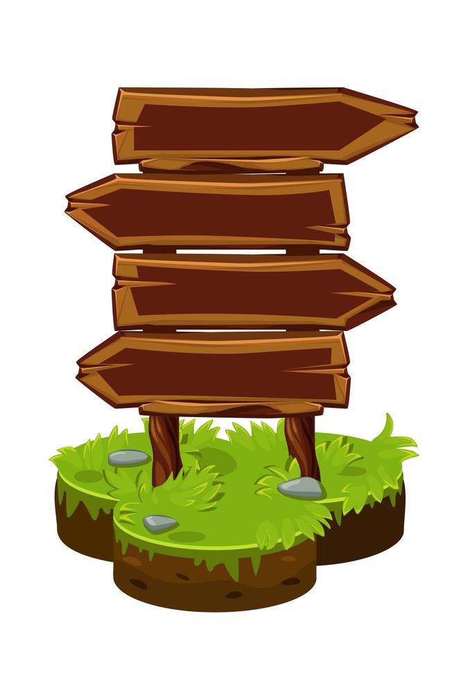 Wood sign board, wooden panels on isometric island. vector
