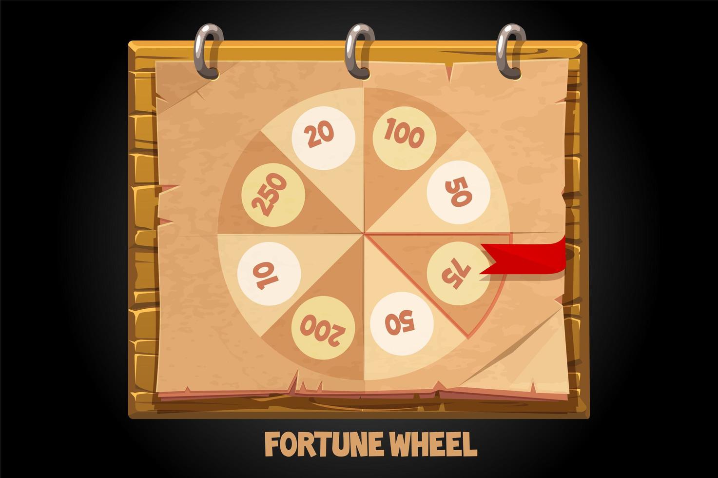 Spin the paper wheel of fortune on a wooden board. vector