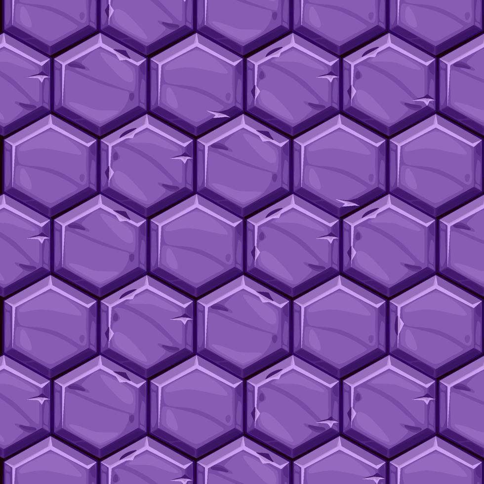 Seamless textured pattern of bright purple hexagonal stone tiles. Background vintage paving geometric tiles. vector