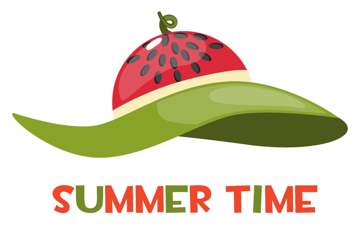 Beach hat with a watermelon print and the inscription. Logo summer time. vector