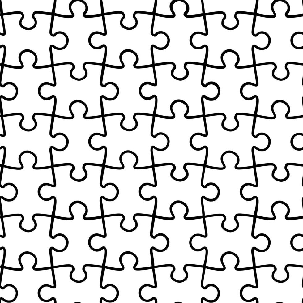 Vector simple seamless pattern of black and white puzzles. A textured background from parts for a puzzle.