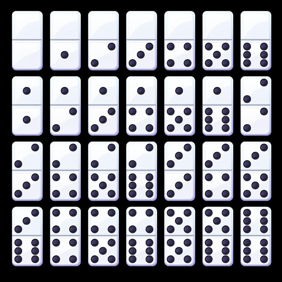 Vector set of isolated black and white classic dominoes. Collection of simple domino chips.