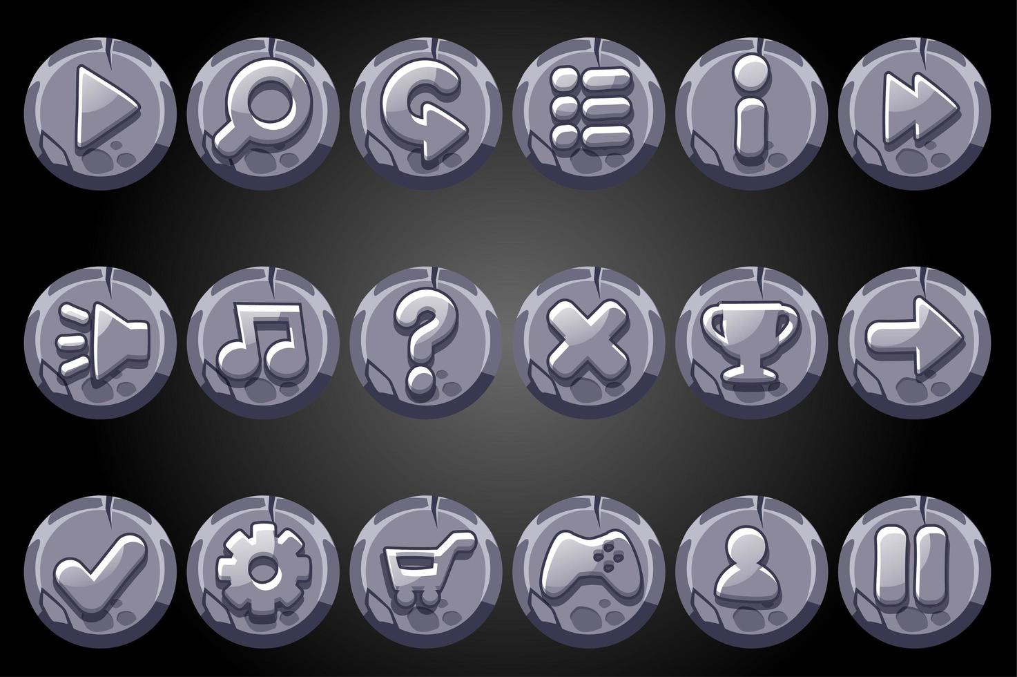 Botones redondos de piedra antigua para la interfaz gráfica de usuario del juego. vector